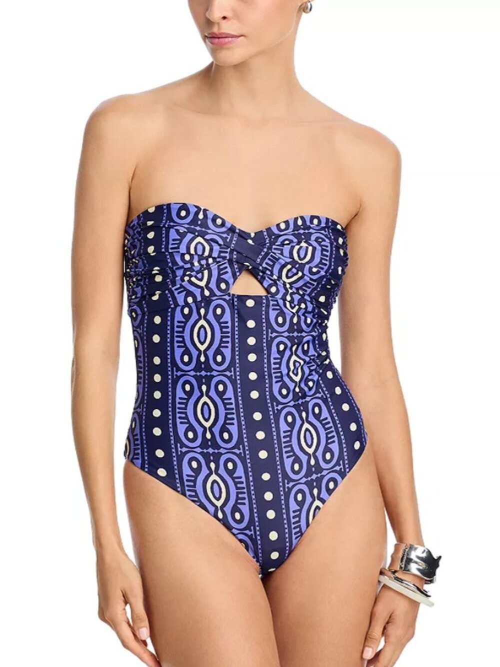 Johanna Ortiz Tribal Lastly One Piece Swimsuit in Navy Ecru NWT